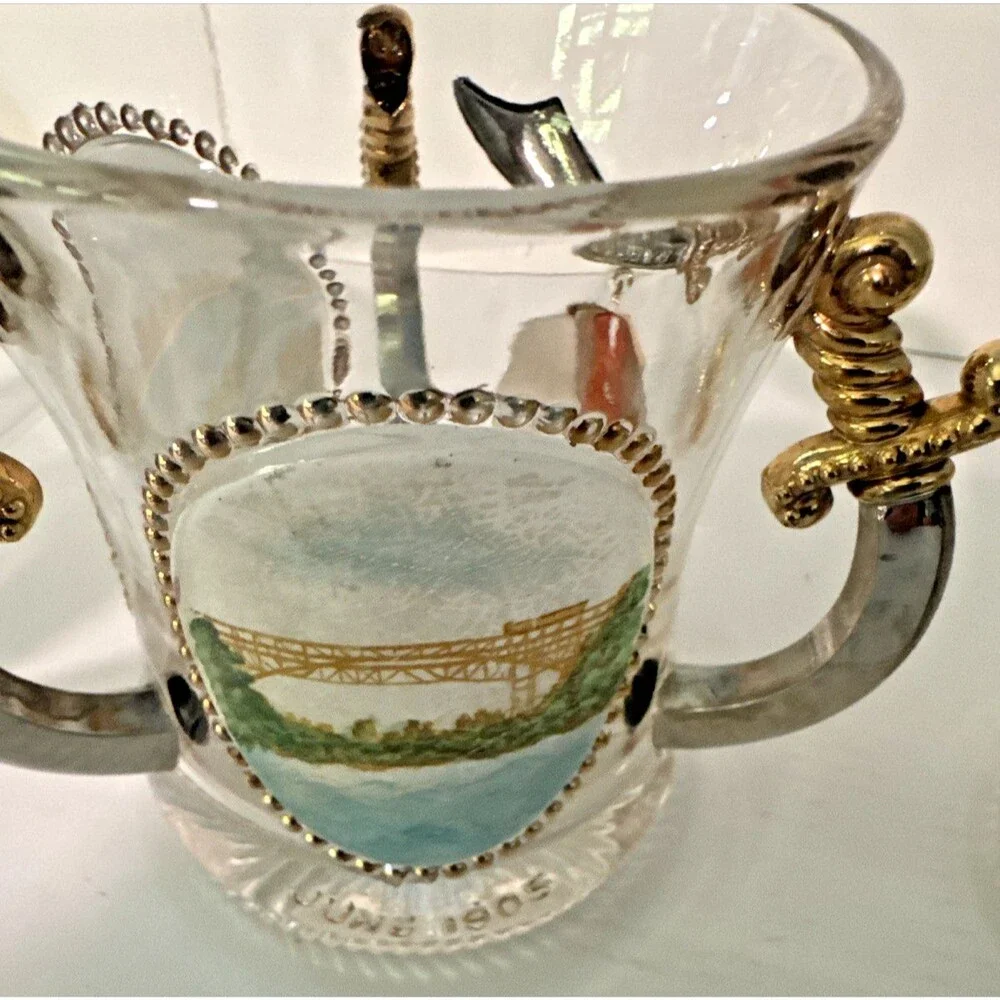 Pittsburgh Syria Shriners 4 Handled Glass Mug 1905 Souvenir Niagara Falls Swords